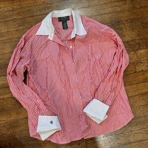 Vintage y2k 00s Lauren Ralph Lauren Red and White Striped Blouse!!